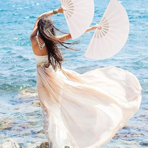 3 Pcs Hand Fan Folding,Silk Fabric Plastic Ribs Handheld Fans,Hand Held Paper Fan for Women Line Dance Cosplay Props Wedding Summer Festival Party Decorations Gifts (Black and White) thumbnail 7