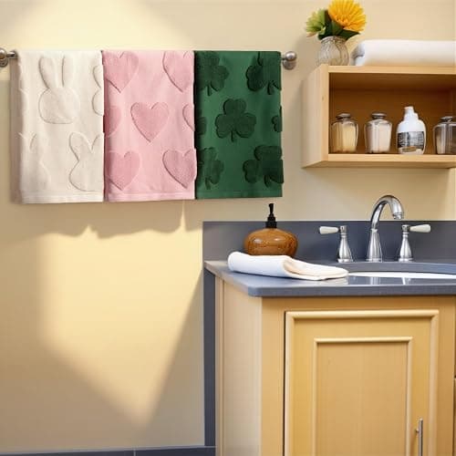 Remagr 3 Pcs Seasonal Hand Towels Set Holiday Jacquard Bath Towels Heart Valentine's Day St. Patrick's Day Easter 29.5 x 13.8 Soft 100% Cotton Kitchen Towel Gift for Home Bathroom Spring Decor thumbnail 2