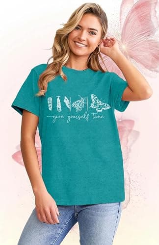 LBP Butterfly Inspirational Shirts Give Yourself Time Shirt for Women Butterfly Life Graphic Tees Motivational T-Shirt thumbnail 2