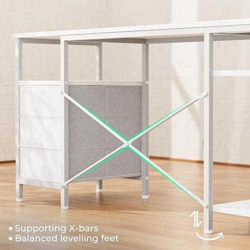 Huuger L Shaped Office Desk with Power Outlets, 47 Inch Computer Desk with 3 Drawers, Shelves, for Gaming, Corner Work, Home Office, Study, White thumbnail 9