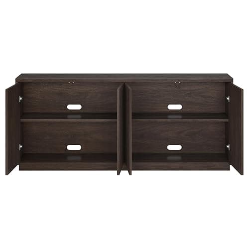 Henn&Hart 68" Fluted Sideboard Buffet Cabinet, Modern Ribbed Wooden Credenza with 4 Doors, Adjustable Shelves, and Cable Management Cut-Outs for Dining Room, Living Room or Entryway, Warm Brown thumbnail 4
