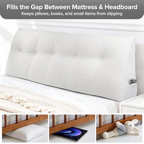Headboard Pillow for Sitting Up in Bed, Twin Size Backrest Triangle Reading Pillow for Daybed, Supportive Bed Back Pillow for Reading, Watching TV & Relaxing, Soft Lean-Back Support, White thumbnail 6