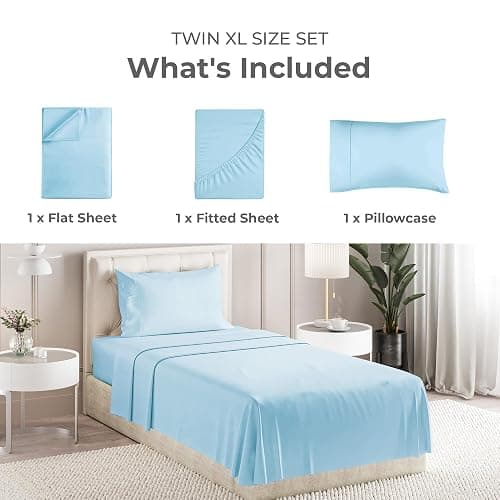 Sleepy Town Twin XL Size Bed Sheets - 3 Piece - Twin XL Sheet Set - Extra Soft, Comfy & Cooling - Easy Care - Shrinkage, Wrinkle & Fade Free - Brushed Microfiber - Deep Pocket Bed Sheets (Light Blue) thumbnail 2