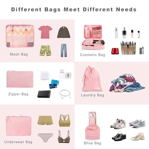 BAGAIL 8 Set Packing Cubes Luggage Packing Organizers for Travel Accessories-Blush Pink thumbnail 5