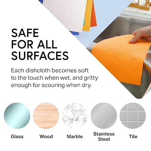 Swedish Wholesale Dishcloths, Cellulose Sponge Cloths – Bulk 10 Pack of Eco-Friendly, No Odor, Reusable Cleaning Cloths for Kitchen – Absorbent Dish Cloth Hand Towel – Assorted thumbnail 5