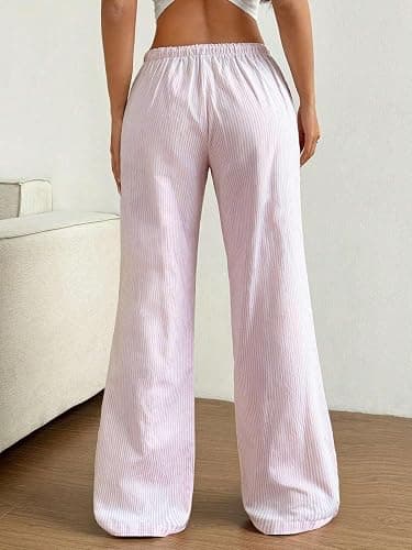 ZAFUL Casual Pants for Women, Pajama Pants Stripe Home Pants Palazzo Drawstring Waist Straight Leg thumbnail 2