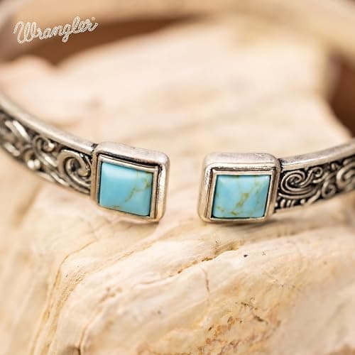 Wrangler Turquoise Cuff Bracelet, Carved Floral Western Jewelry for Women | Turquoise Jewelry for Women, Antiqued Copper Open Bangle, Polished Vintage Floral Carving, Comfortable, Wrangler Gift Box thumbnail 6