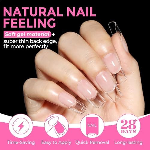 UNA GELLA Square Fake Nails 216pcs Square Press on Nails Pre-shape Clear Square Nails Tips for Full Cover Acrylic French False Nails For Nail Extension, Home DIY Nail Salon 12 Sizes False Tips thumbnail 4