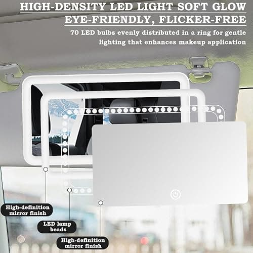 Auto Kosmetikspiegel, Universell Tragbar Spiegel auto sonnenblende mit 3 Leuchtmodi, LED wiederaufladbar auto spiegel, 23.5 * 12.7 * 1cm, Weiß thumbnail 7
