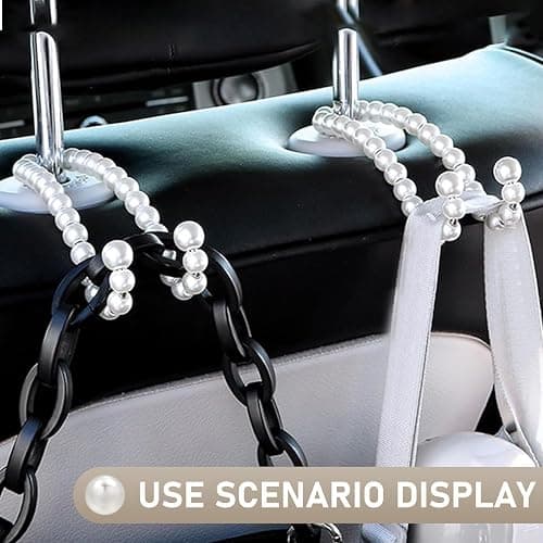 winterrock 2PCS Car Pearl Seat Headrest Hooks, Elegant Exquisite Purse Hook for Car, High Load-Bearing Seat Hook Hanger Storage Organizer, Interior Accessories for Bags, Umbrellas (White) thumbnail 7