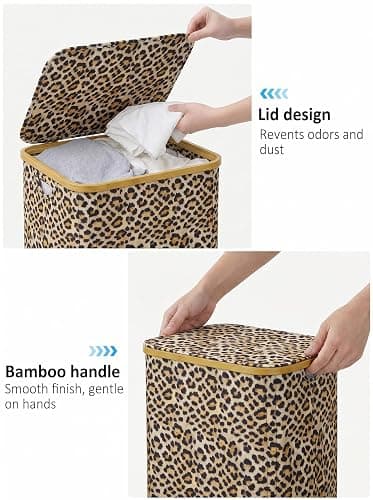IEGrow Laundry Hamper with Lid,110L Laundry Basket with Bag,Leopard Print | Dirty Clothes Hamper Basket with Bamboo Handle for Clothes Towels thumbnail 6