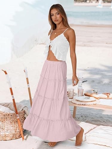 Trendy Queen Vacation Outfits Long Skirts for Women Boho Maxi Skirt Elastic High Waist Dress with Pockets Fashion thumbnail 3