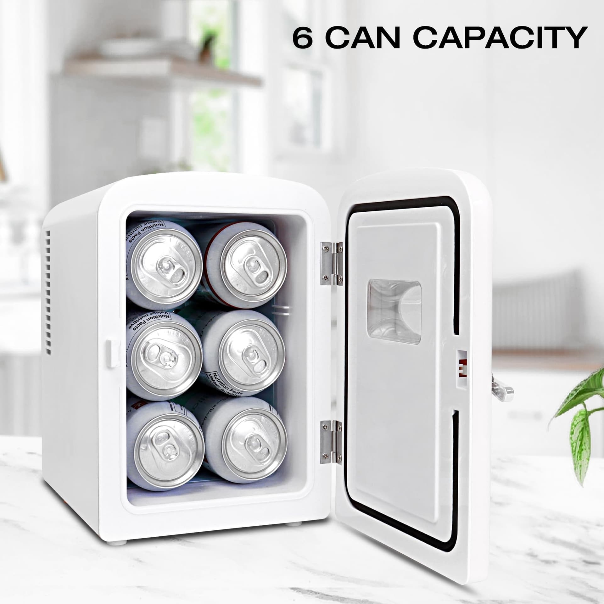 Koolatron Retro Mini Portable Fridge, 4L Compact Refrigerator for Skincare, Beauty Serum, Face Mask, Personal Cooler, Includes 12V and AC Cords, Desktop Accessory for Home Office Dorm Travel, White thumbnail 3