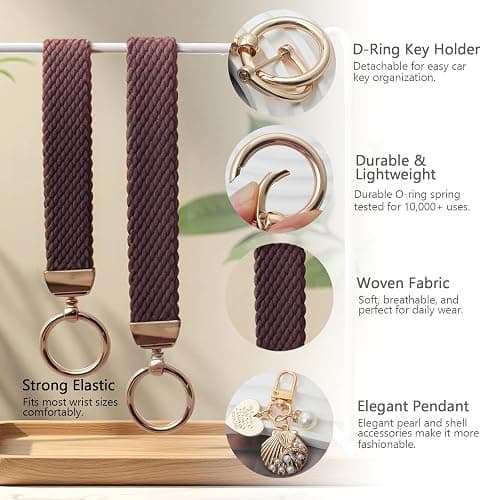 LANTURA Stretchy Wrist Lanyards,Braided Wristlet Keychain for Keys,Cute Woven Keyring Holder for Women,Wrist Strap for Bag thumbnail 2