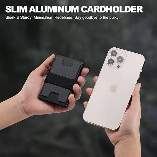SEMORID Slim Aluminum Card Holder Wallet for Men, Durable Expandable Backplate, RFID Blocking Minimalist Metal Pop Up Wallet, Holds 12+ Cards Plus Cash (Black) thumbnail 5