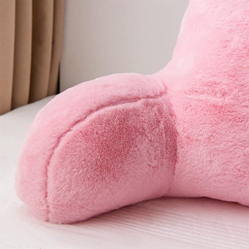 A Nice Night Faux Fur Reading Pillow Bed Wedge Large Adult Children Backrest with Arms Back Support for Sitting Up in Bed/Couch for Bedrest,BabyPink thumbnail 5