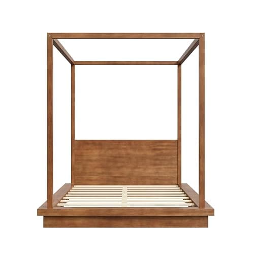 Merax Queen Wooden Canopy Platform Bed with Headboard,Brown thumbnail 6