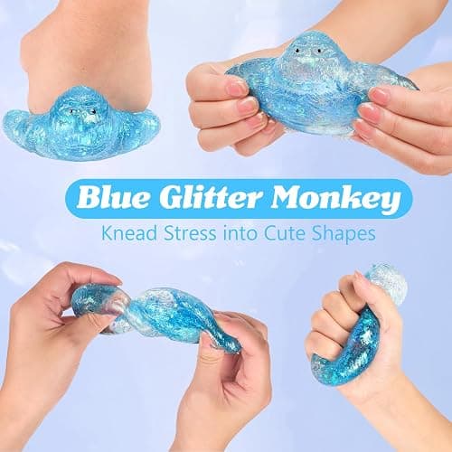 Squishy Monkey Sugar Stress Balls for Adults Kids, Malt Sugar Monkey Sensory Fidget Toys, Slow Rising Squeeze Ball for Anxiety Relief, Fun Stretchy Stress Toys for Boys and Girls, Party Favors (Blue) thumbnail 4