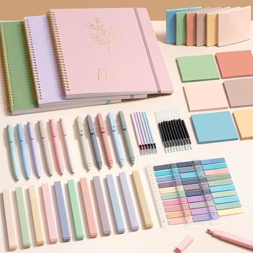 58PCS Aesthetic School Supplies, Cute College Ruled A4 Spiral Notebook Stationary Set Back to School Supplies Bible Study Kit Office College Essentials with Pastel Highlighters for Women Student Girls thumbnail 5