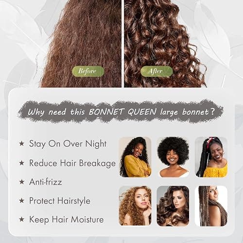 BONNET QUEEN Silk Bonnet for Sleeping Satin Bonnet Hair Bonnets Large Bonnets Hair Wrap Sleep Cap with Tie Band for Women Curly Hair Braids Locs Black thumbnail 5