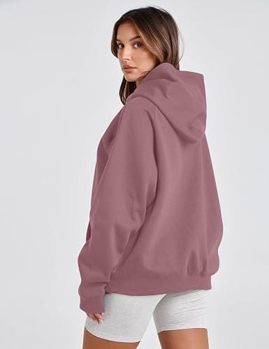 Lauweion Women Solid Basic Fleece Letter Loose Hoodie Sweatshirt Long Sleeve Kangaroo Pocket Drop Shoulder Pullovers Top thumbnail 3