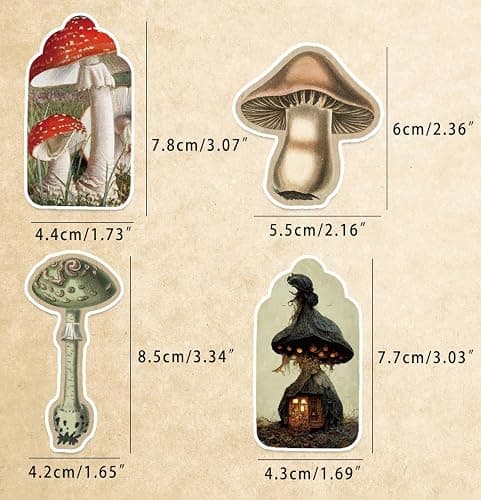 Vintage Mushroom Stickers 60 Pcs, Large Witchy Aesthetic Mushroom Decor for Adults Teens, Vintage Decal for Scrapbook, Junk Journal, Bullet Journal, Card Making, DIY Crafts thumbnail 3
