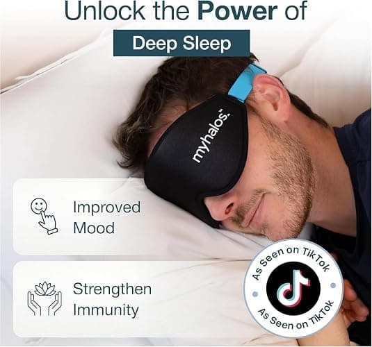MyHalos® Sleep Mask – 3D Blackout Eye Mask for Women & Men, Side Sleepers, Zero Pressure Memory Foam Eyelash Friendly, Breathable,Award-Winning Sleep Aid for Travel (Black, 1 Count (Pack of 1) thumbnail 4