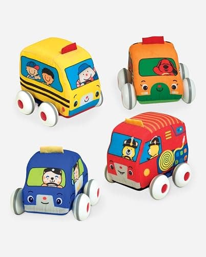Melissa & Doug K's Kids Pull-Back Town Vehicle Set - Baby Toys Set with 4 Soft Toy Cars and Trucks, Surface Washable with Removable Wheels, Learning Toys for Babies and Toddlers thumbnail 9
