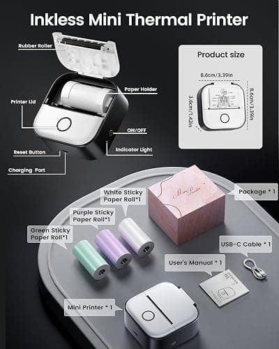 Memoking Mini Printer - Sticker Printer T02 Portable Thermal Inkless Sticker Maker Machine, Bluetooth Pocket Labeler for Study Graphics, Anatomical Diagrams, Photos, Receipts, DIY,Gift thumbnail 9