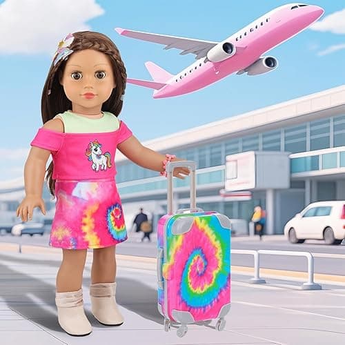 Ecore Fun American 18 Inch Doll Clothes and Accessories, 16 Pcs Girl Doll Clothes and Suitcase Travel Set- Luggage Short Sleeves Skirts Hairband Bag ect (No Dolls) thumbnail 3
