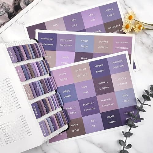 ZIEYOMI- Bible Tabs, Bible Journaling Supplies, Large Print Bible Tabs for Women and Men, 66 Bible Index Tabs Old and New Testament, Bible Accessories, Include 14 Blank Bible Book Study Tabs - Purple - Purple thumbnail 5