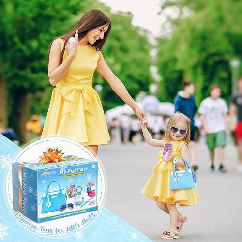 Shemira Play Purse for Little Girls, Princess Pretend Toys for Girls 3 4 5 6 7 8 Years Old, Christmas & Birthday Gift for Kids Age 3-5 4-6 6-8, Toddler Purse with Accessories, Kids Toy Purse, Blue thumbnail 7