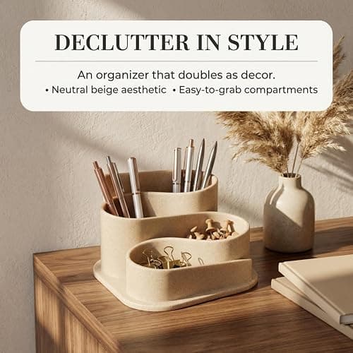 OAKOA Aesthetic Desk Organizer - Modern Desk Accessories - Boho Pen Holder | Beige Aesthetic Desk Accessories - Modern Cute Desk Organizer - Neutral Boho Desk Accessories - Desk Essentials for Women thumbnail 6
