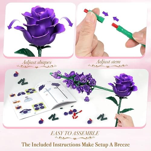MITIZBLOX Kit de Construcción de Ramo de Flores, Colección Botánica de Rosas Artificiales, Decoración del Hogar y Regalos para San Valentín/Día de la Madre, Juguete para Niñas Mujeres Adultos Niños 6+ thumbnail 6