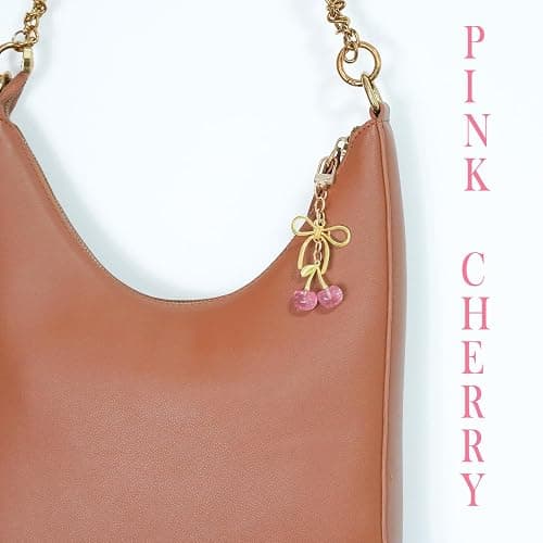SKYFUN Tiny Cherry Keychain Cute Red Black Pink Cherry Key Chain for Women Glitter Small Bag Charms Car Keys Accessories thumbnail 4