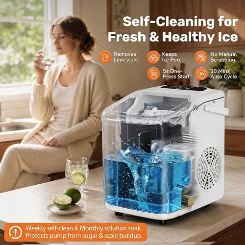 Sweetcrispy Countertop Ice Maker with Scoop, Basket and Handle, Portable Ice Machine 9 Cubes Ready in 6 Mins, 26.5lbs in 24Hrs, 2 Sizes for Home Kitchen Office Bar Party thumbnail 7