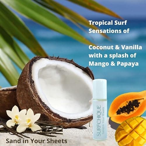 SURFCHIQUE Tropical Beach Perfume Oil Roll on Fragrance for Women with Coconut, Vanilla notes and touch of Mango & Papaya - Sand in Your Sheets thumbnail 3