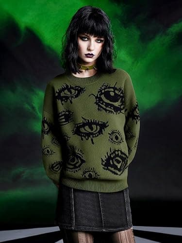 Floerns Women's Plus Size Grunge Punk Print Long Sleeve Pullover Sweater Top thumbnail 4