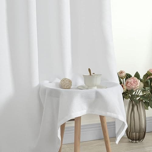 LAMIT White Linen Curtains 84 inches Long 2 Panels, Grommet Semi Sheer Light Filtering Neutral Panels Faux Linen Textured Privacy Living Room Drapes for Bedroom/Farmhouse, 52 x 84 Inch thumbnail 8