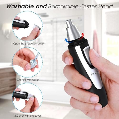 Ear and Nose Hair Trimmer Clipper - 2025 Professional Painless Eyebrow & Facial Hair Trimmer for Men Women, Battery-Operated Trimmer with IPX7 Waterproof, Dual Edge Blades for Easy Cleansing Black thumbnail 5