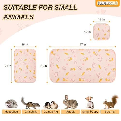 BEAUTYZOO 2 Pack Guinea Pig Cage Liners, Washable Reversible Fleece Guinea Pig Bedding, Waterproof Super Absorbent Pee Pads for Small Animals Rabbit - 24" x 47" Pink thumbnail 2