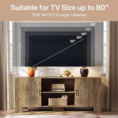 Tribesigns 70.8" Long TV Stand for 65/70/75 Inch TVs, Wood Large Entertainment Center with Storage Cabinets & Shelves, Modern Minimalist TV Console for Living Room, Bedroom, Apartment, Brown thumbnail 4
