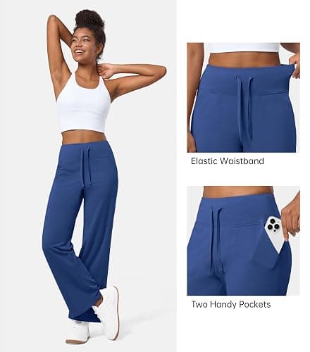 Willit Women's Fleece Lined Pants Wide Leg Thermal Yoga Winter Pants with Pockets High Waist Comyf Casual Lounge Pants thumbnail 5