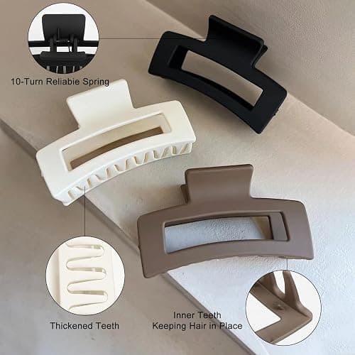3Pcs Jumbo Hair Claw Clips for Thick Hair, 5 Inches Extra Large Non-Slip Hair Claws Rectangle Hair Clips for Buns Ponytails Strong Hold Hair Accessories for Women Girls thumbnail 7