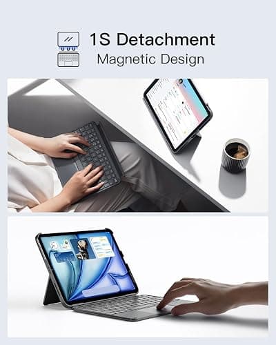Inateck for iPad 11th/10th Gen Case with Keyboard,for iPad 10th(10.9")/11th Gen(2025 A16),Air 11" M3/M2,Air 6/5/4th,Pro 11 4/3/2/1th,Ultralight Detachable Keyboard with Touchpad, AceTouch Gray thumbnail 4