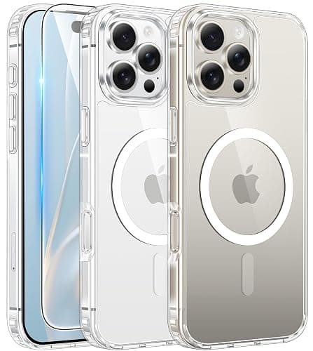 FNTCASE for iPhone 16 Pro Case: Clear Magnetic Phone Cases with Screen Protector Slim Anti Yellowing Rugged Shockproof Protective Transparent Cell Phone Cover (A-Clear) - Image 1