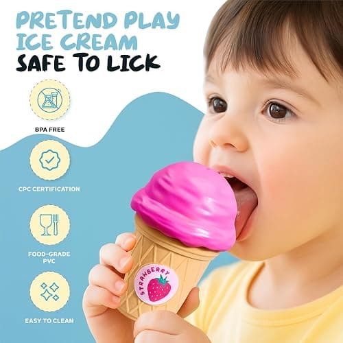 JoyCat Ice Cream Toy Set for Toddlers 1-5,Color Sorting & Stacking Toys | Match colors, stack scoops and serve pretend ice cream; included 7 cones and scoops support counting and little-hand play thumbnail 6