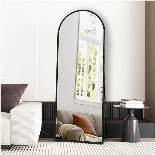 AUFHELLEN Bogen Ganzkörperspiegel 165x60cm, Gewölbter Spiegel mit Schwarz Metallrahmen Standspiegel HD Groß Bodenspiegel Wandspiegel mit Haken für Wohn-, Schlaf- und Ankleidezimmer Spiegel thumbnail 8