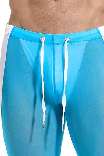 MIZOK Men's Mesh Yoga Pants See Through Compression Tights Workout Leggings - Small - Sky Blue thumbnail 3
