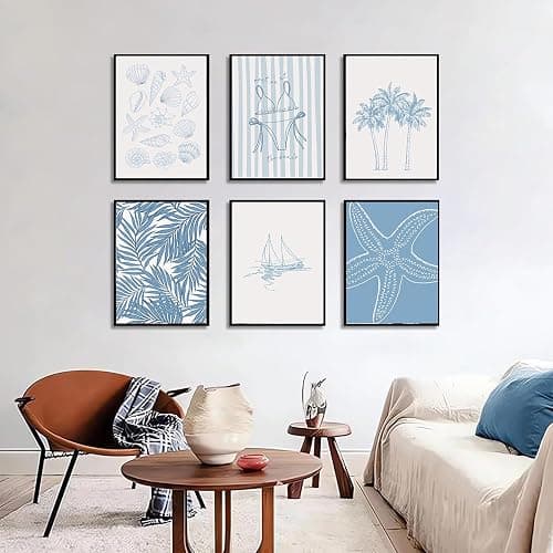 Blue Coast Bikini Shell Canvas Wall Art Fashion Swimwear Beach Aesthetic Wall Decor Preppy Coast Poster Print Artwork for Hallway Bedroom and Living Room Home Decor 8x10in thumbnail 3